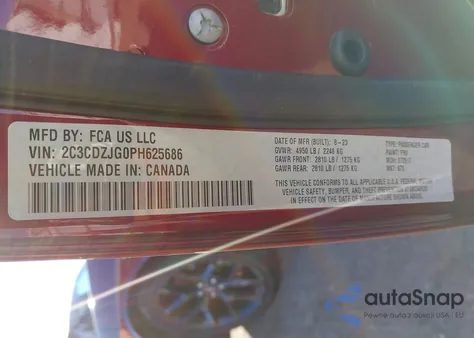 2023 Dodge Challenger Gt из США, поврежденный, VIN 2C3CDZJG0PH625686